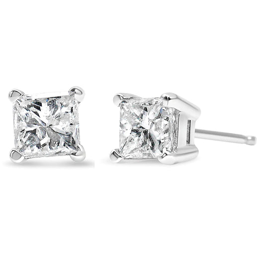 Style Loft Collection Solitaire 14K White Gold 3/8 Ctw Lab Grown Princess-Cut Diamond 4-Prong Stud Earrings (VS1-VS2 Clarity, F-G Color)