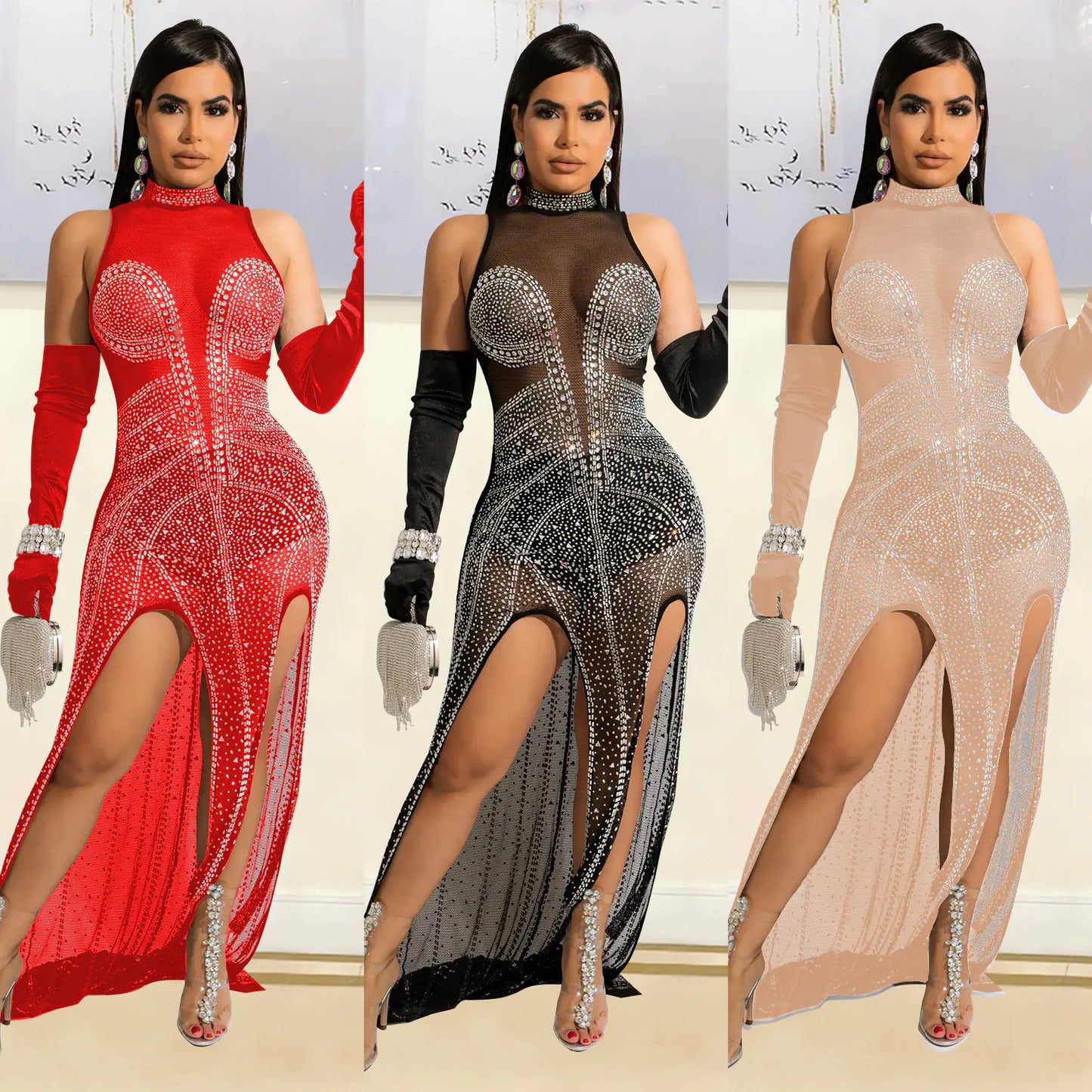 Style Loft Collection Hot Mesh See-Through Drilling Dress