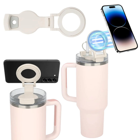 Style Loft Collection Magnetic Phone Holder for Stanley 40oz Tumbler Water Bottle Phone Holder fit for MagSafe Stanley Cup Accessories Replacement lid Phone Tripod for Stanley Quencher H2.0 with Handle White