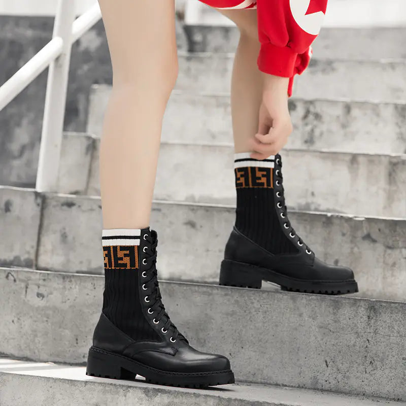 Style Loft Collection Knitted Leather Boots