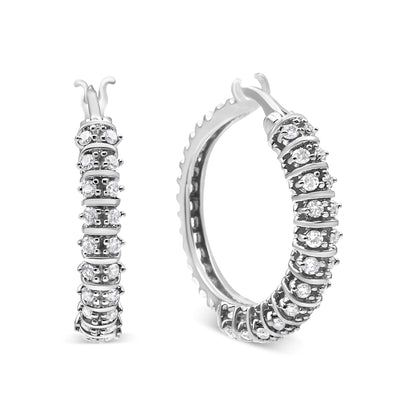 Style Loft Collection Semi Eternity Hoop 10K White Gold 1/2 Ctw Lab Grown Round Diamond 2 Row Earrings (G-H Color, SI1-SI2 Clarity)