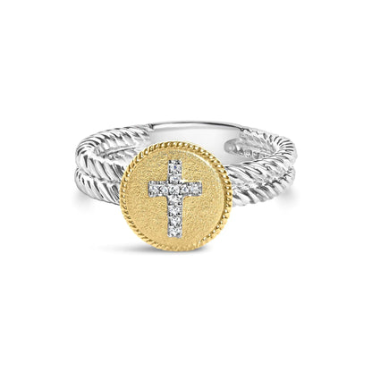 Style Loft Collection Cross Ring 18K Yellow Gold Plated .925 Sterling Silver Diamond with Satin Finish (I-J Color, SI1-SI2 Clarity)