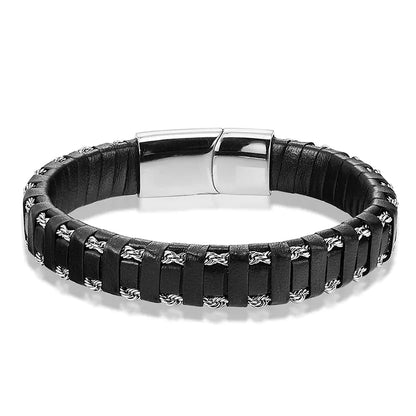 Style Loft Collection Bravonne Stainless Steel Leather Woven Bracelet