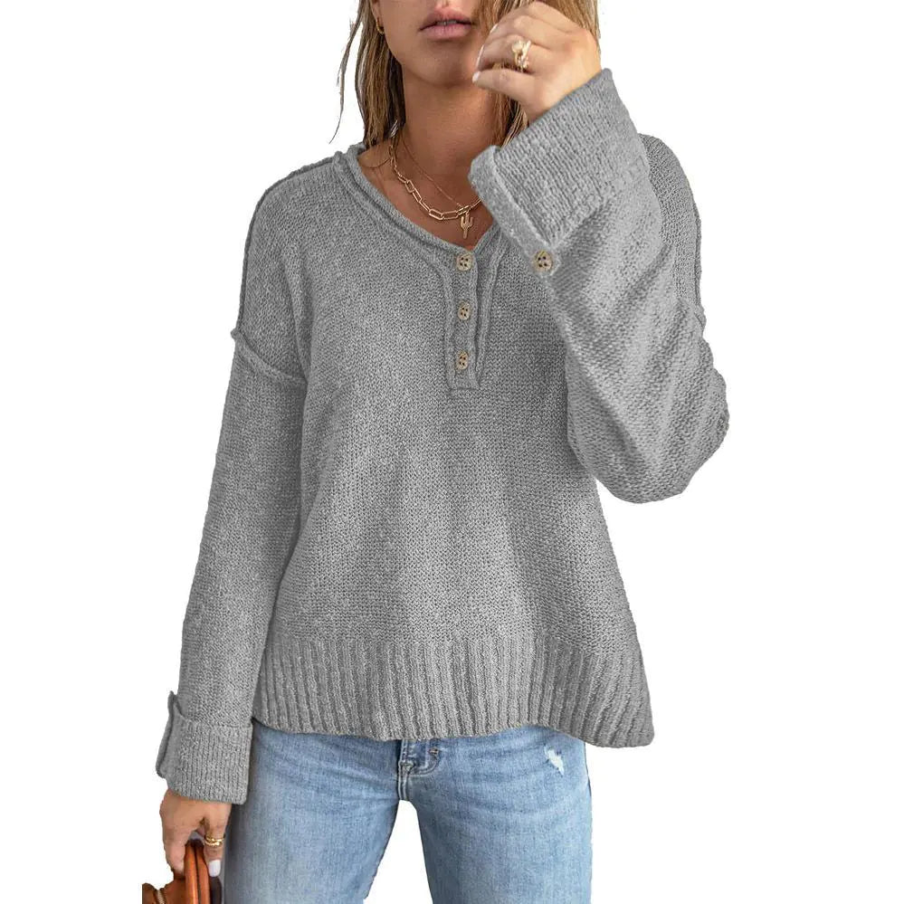 Style Loft Collection Laptop At The Coffeeshop Loose Button Knitted Sweater