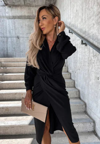 Style Loft Collection Lady In The Streets But A... Long Sleeve V-Neck Slit Hem Dress