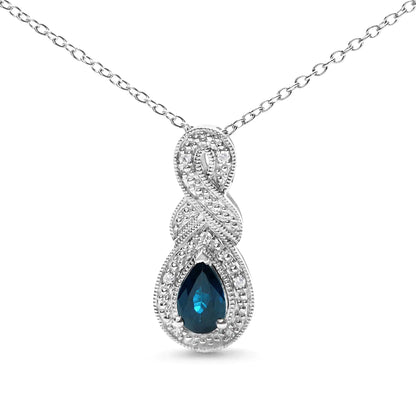 Style Loft Collection .925 Sterling Silver 6x4mm Pear Sapphire and Diamond Accent Infinity Drop 18" Pendant Necklace (H-I Color, SI1-SI2 Clarity)