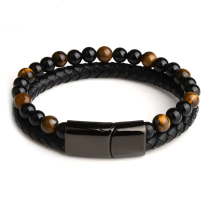 Style Loft Collection Natural Agate Stone Braided Leather Bracelet