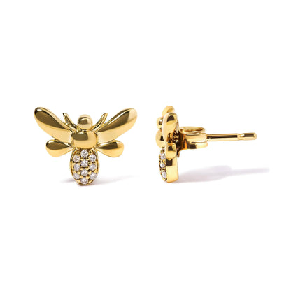Style Loft Collection Bumble Bee 10K Yellow Gold Diamond Accented Stud Earring (H-I Color, I1-I2 Clarity)
