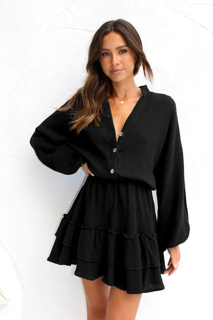 Style Loft Collection Alba in Pomona Buttoned Long Sleeve Ruffle Dress