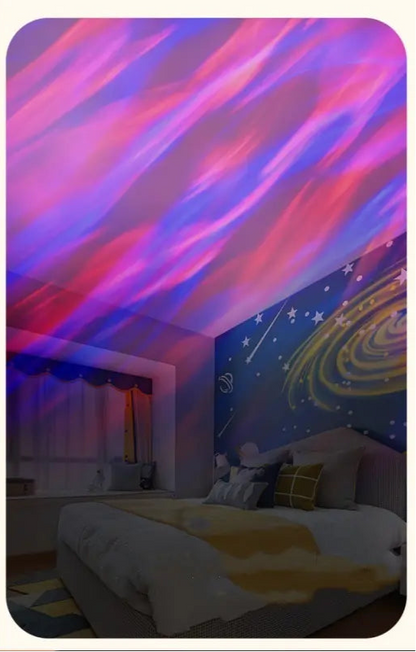 Aurora light effect product with specifications on an orange background