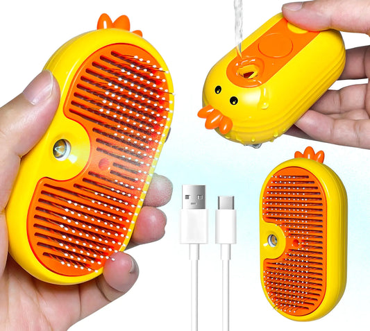 Style Loft Collection Cat Steam Brush 3 in 1 Cat Steamy Brush Cleanser Pet Massage Grooming Brush Pet Hair Cleaning Brush Comb for Cats Dogs (Yellow)