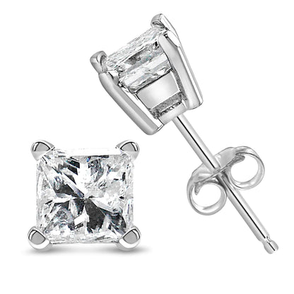 Style Loft Collection 14K White Gold Princess Cut Lab-Grown Diamond Solitaire Stud Earrings (F-G Color, VS2-SI1 Clarity)