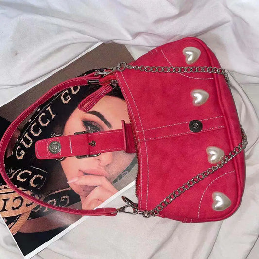 Style Loft Collection Red Baguette Love Mahjong Shoulder Bag