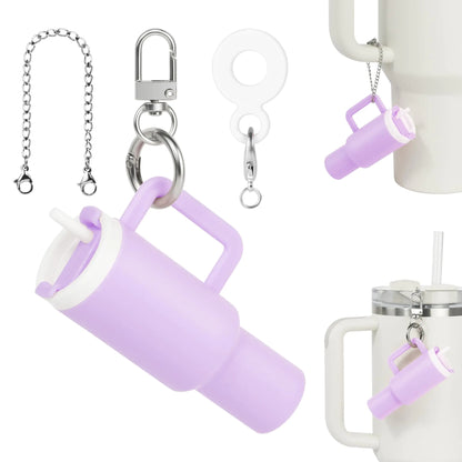 Style Loft Collection Mini Cup Keychain for Stanley Cup Straw Toppers Charm for Stanley 40 oz Tumbler Straw Covers Charms with Adapter for Stanley Cup Accessories Lip Balm Holder (Purple)