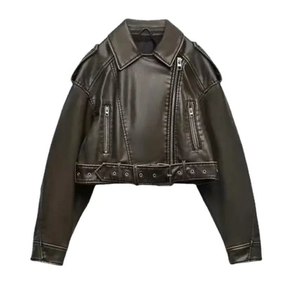 Style Loft Collection Graceful In Cleveland Washed Vegan Leather Motorcycle Jacket