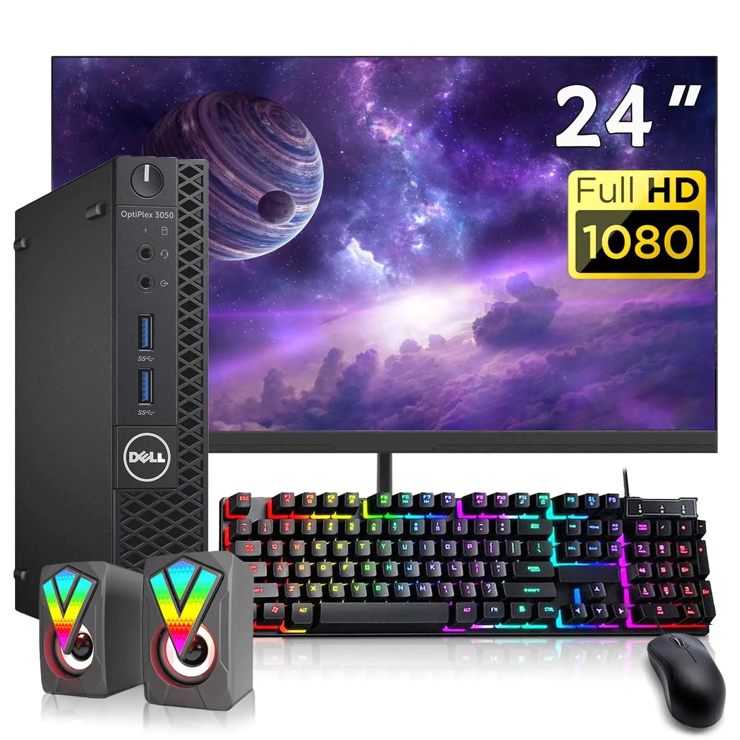 Style Loft Collection x Dell Optiplex 3050 Mini Desktop PC 24" FHD Monitor and RGB Speakers Intel i5-7500 3.4GHz-3.8GHz 16GB DDR4 RAM 512GB SSD Keyboard & Mouse WiFi DP Windows 10 Pro 64 (Renewed)
