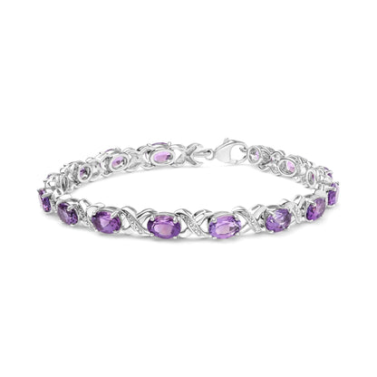 Style Loft Collection Oval Amethyst and Diamond Accent .925 Sterling Silver 7x5mm X-Link Bracelet (H-I Color, SI1-SI2 Clarity)  - Size 7"