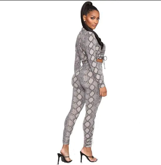 Style Loft Collection Diamondback Snakeskin Drawstring Crop Top and Pants Set