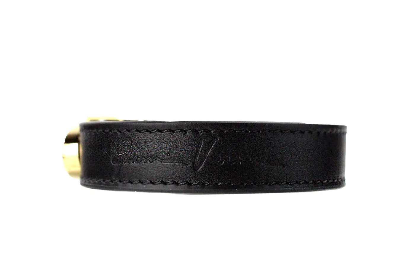 Style Loft Collection x Versace Medusa Western Black Leather Gold Brass Buckle Bracelet