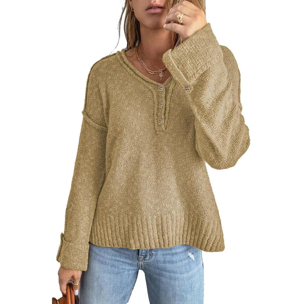Style Loft Collection Laptop At The Coffeeshop Loose Button Knitted Sweater