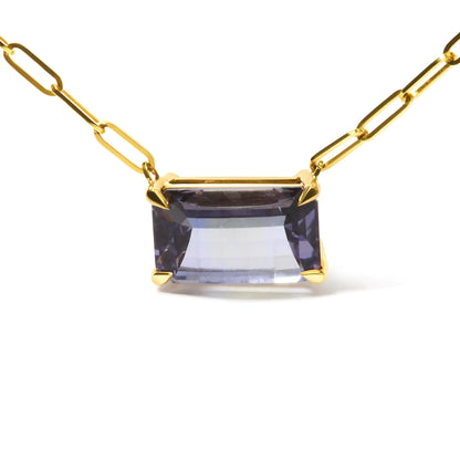 Style Loft Collection Pixel Cut Emerald Bicolor Tanzanite 14K Yellow Gold Natural 2 7/8 Ctw Pendant Necklace with Paperclip Chain - 18 Inches