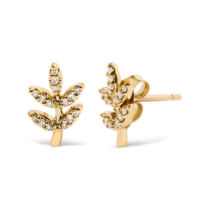 Style Loft Collection Leaf and Branch 10K Yellow Gold 1/10 Ctw Diamond Accented Stud Earrings (H-I Color, I1-I2 Clarity)