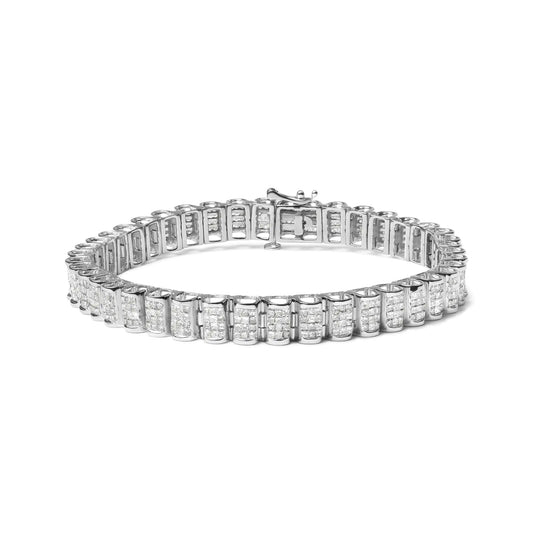 Style Loft Collection 14K Gold 5.00 Ctw Square Princess Cut White Diamond Rectangular Invisible Set Link Tennis Bracelet (H-I Color, SI2-I1 Clarity) - 7.25” Inches