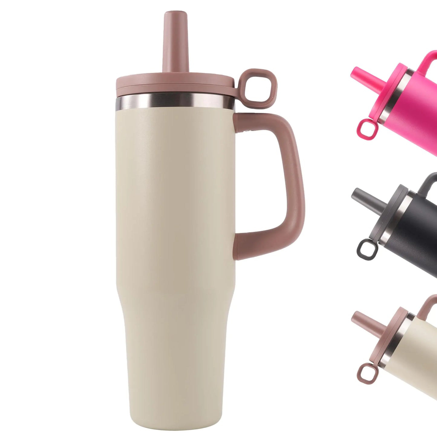 Style Loft Collection 40oz Tumbler with Handle and Straw Vacuum Insulated Stainless Steel Water Bottles with Straw Cover Cap Travel Coffee Mug for Hot/Iced Water Tea or Coffee BPA-Free Cupholder Friendly Khaki