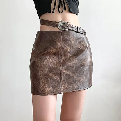 Style Loft Collection Zanaro Vintage Brown Tie-Dye Vegan Leather Skirt