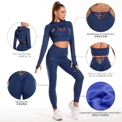 Style Loft Collection Rig Veda Yoga Cropped Hoodie, Top, and Leggings Set