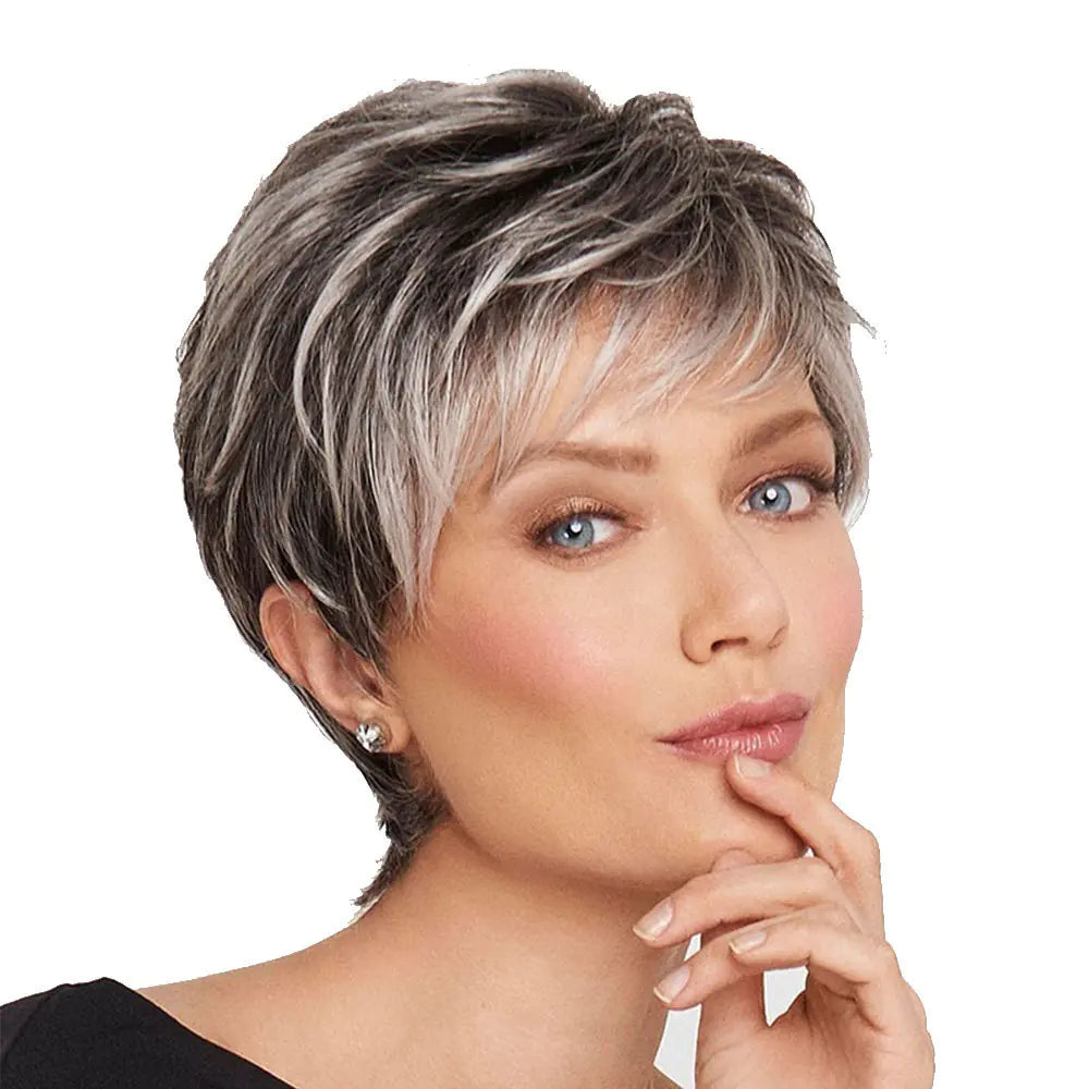 Style Loft Collection Short Salt and Pepper Oblique Bangs Wig