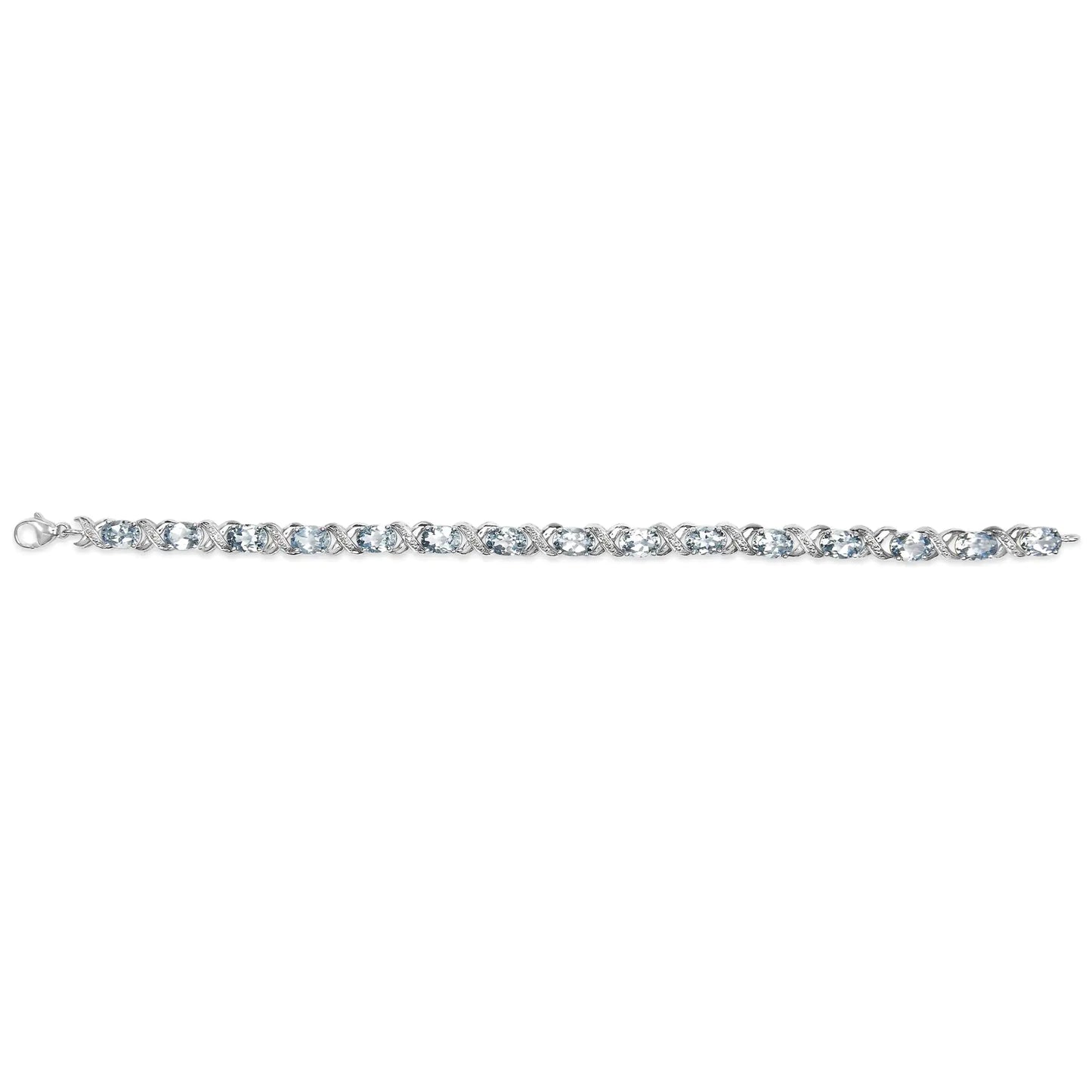 Style Loft Collection .925 Sterling Silver 16.0 Ctw Oval Blue Topaz and Diamond Accent Tennis X Link Bracelet (I-J Color, I1-I2 Clarity) - Size 7" Inch