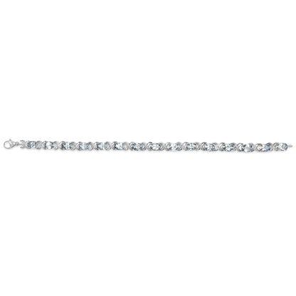 Style Loft Collection .925 Sterling Silver 16.0 Ctw Oval Blue Topaz and Diamond Accent Tennis X Link Bracelet (I-J Color, I1-I2 Clarity) - Size 7" Inch
