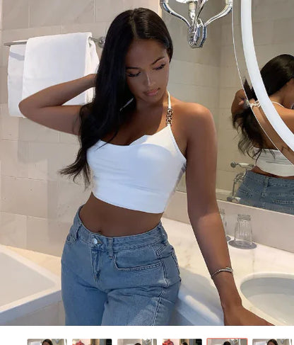 Style Loft Collection Metal Neck Sweetheart Crop Top