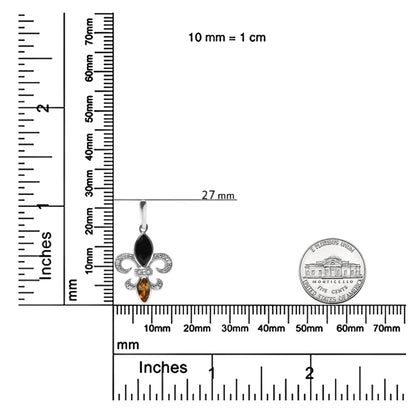 Style Loft Collection Fleur De Lis .925 Sterling Silver Marquise Cut Onyx and Citrine with Diamond Accent Drop Stud Earrings (H-I Color, SI1-SI2 Clarity)