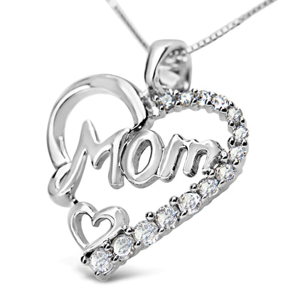 Style Loft Collection Mom Heart Pendant .925 Sterling Silver 1/4 Ctw Round Diamond 18" Necklace (I-J Color, I3 Clarity)