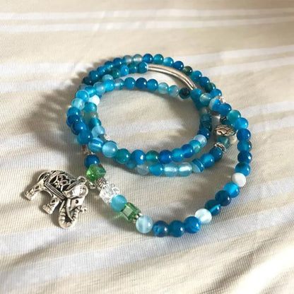 Style Loft Collection Blue Agate Natural Crystal Elephant Charm Bracelet