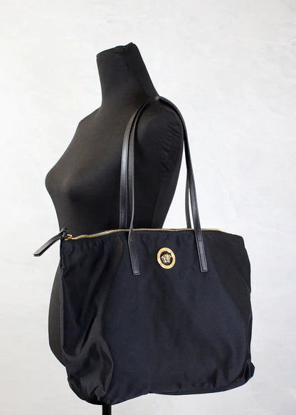 Style Loft Collection x Versace Medium Black Nylon La Medusa Shoulder Tote Bag