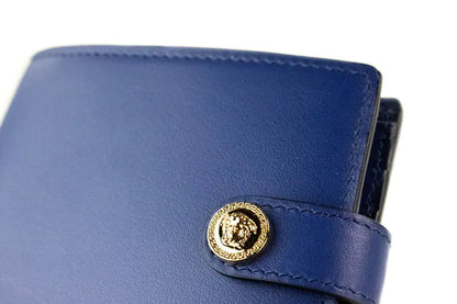 Style Loft Collection x Versace Navy Blue Compact Leather Medusa Snap Bifold Wallet