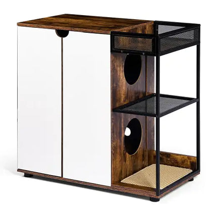 Style Loft Collection Dual Cat Litter Box Cabinet in Rustic Brown