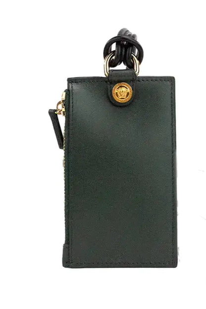 Style Loft Collection x Versace Bottle Green Leather Zip Card Case Lanyard Wallet