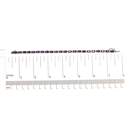 Style Loft Collection .925 Sterling Silver 9 1/2 Ctw Alternating Oval Amethyst and White Diamond Accent Link Tennis Bracelet (I-J Color, I3 Clarity) - 7.25" Inches