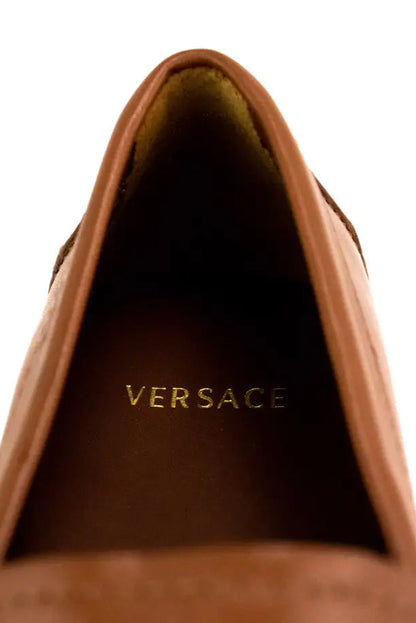Style Loft Collection x Versace Brown Leather Gold Greek Key Loafers