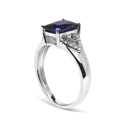 Style Loft Collection Blue Sapphire and White Diamond .925 Sterling Silver 9X7 mm Cushion Cut Step up Engagement Ring (I-J Color, I3 Clarity)