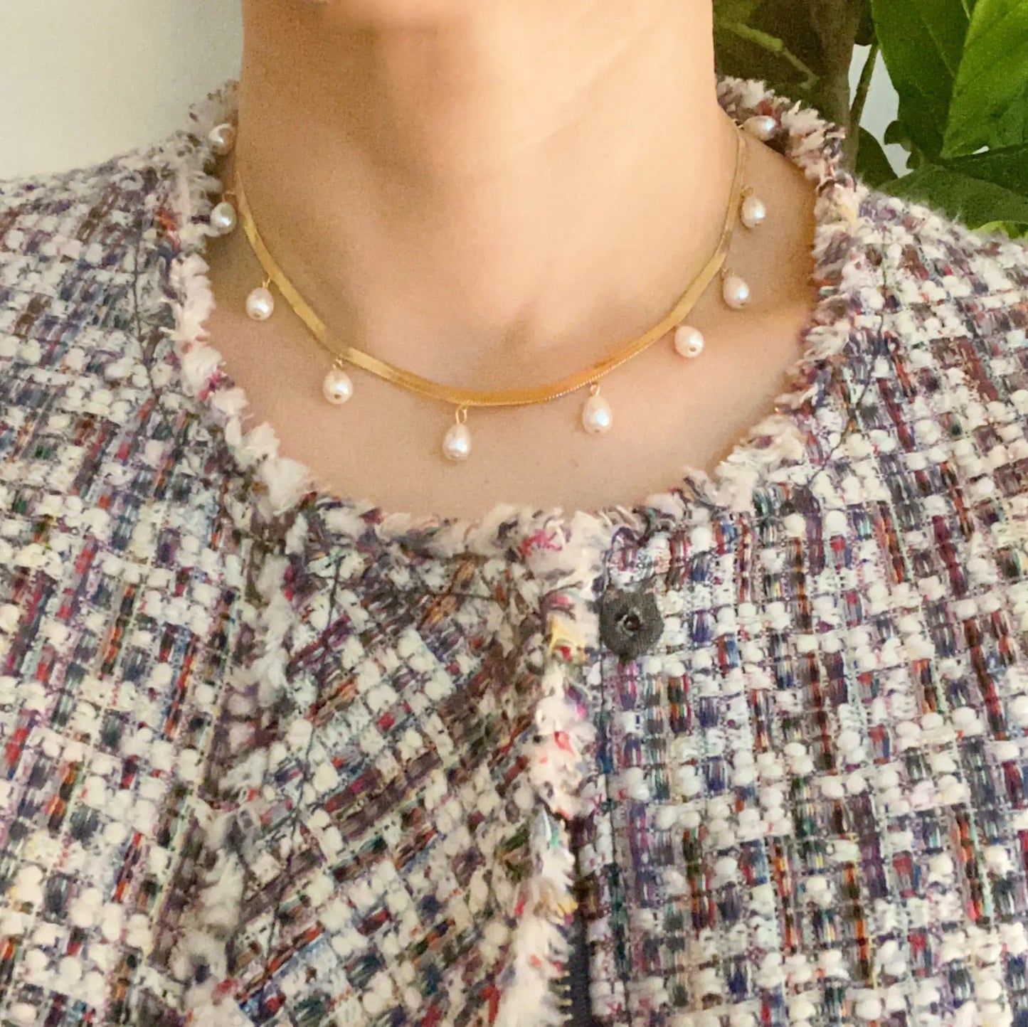Style Loft Collection 18kt Pearl Drop Herringbone Necklace