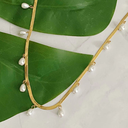 Style Loft Collection 18kt Pearl Drop Herringbone Necklace