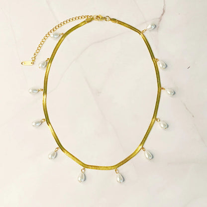 Style Loft Collection 18kt Pearl Drop Herringbone Necklace