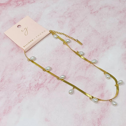 Style Loft Collection 18kt Pearl Drop Herringbone Necklace