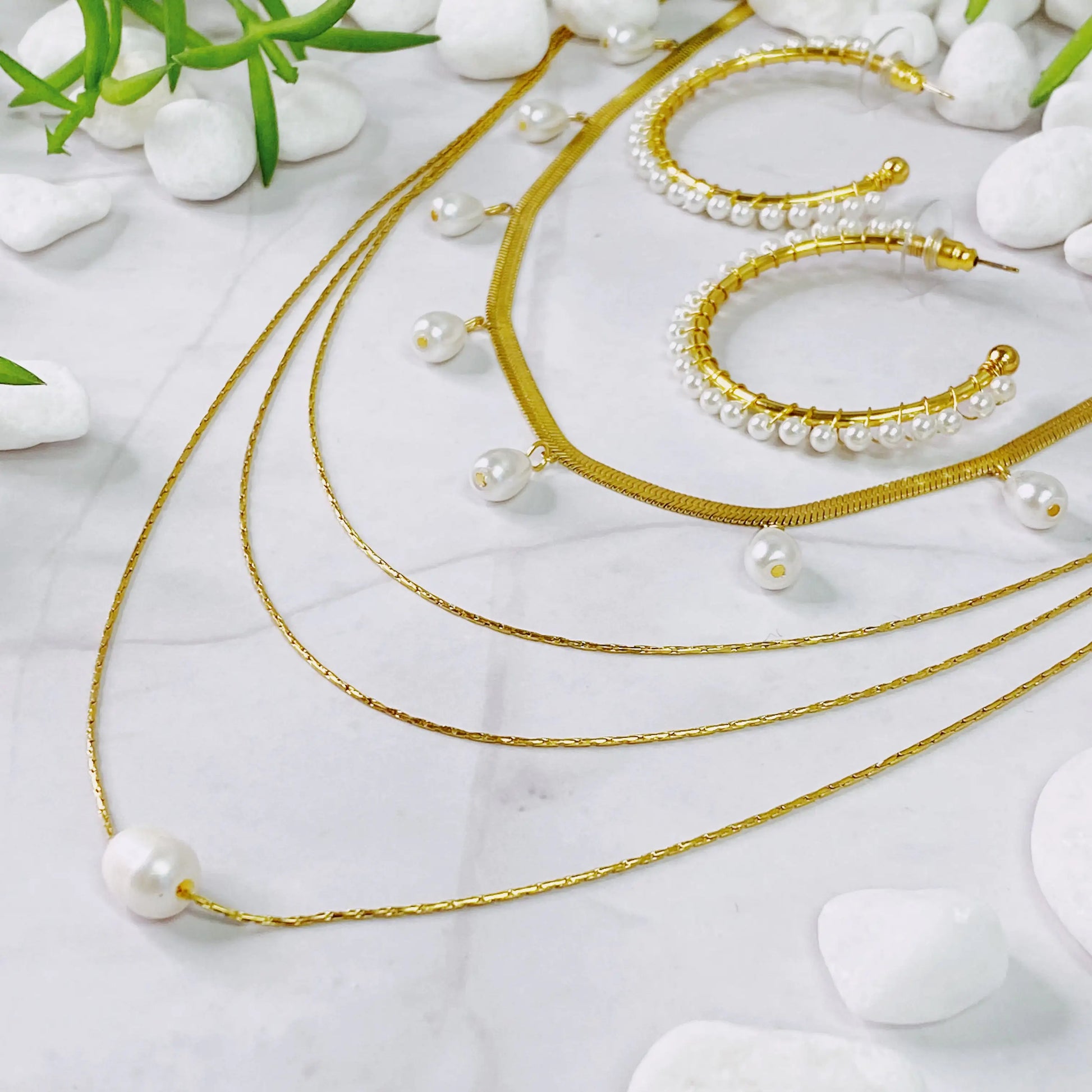 Style Loft Collection 18kt Pearl Drop Herringbone Necklace