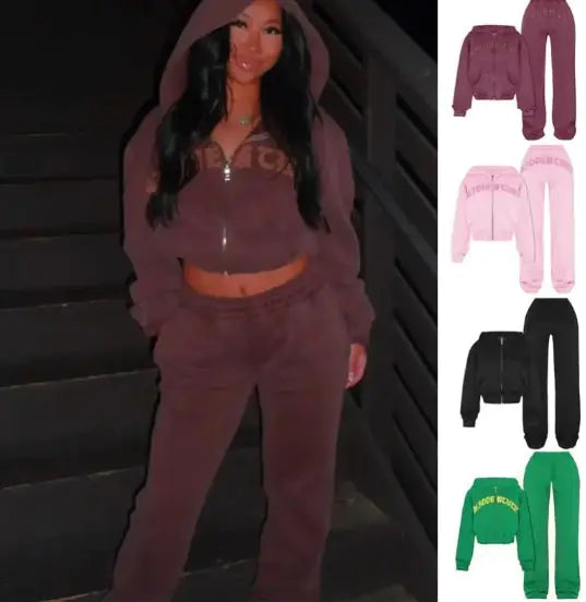 Style Loft Collection Hooded Cropped Sweatshirt And Trousers